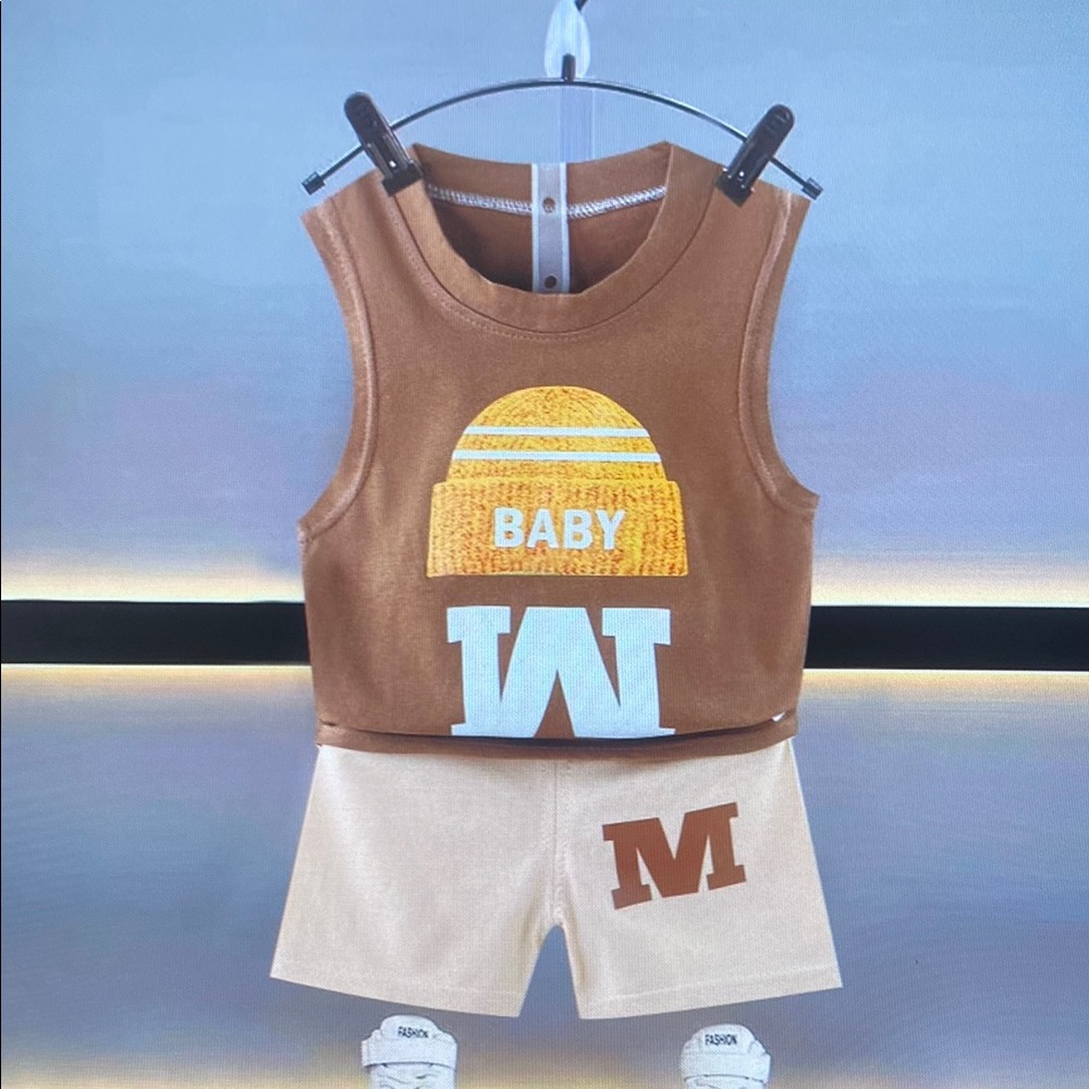 Brown and Cream Baby Outfit with Letter M